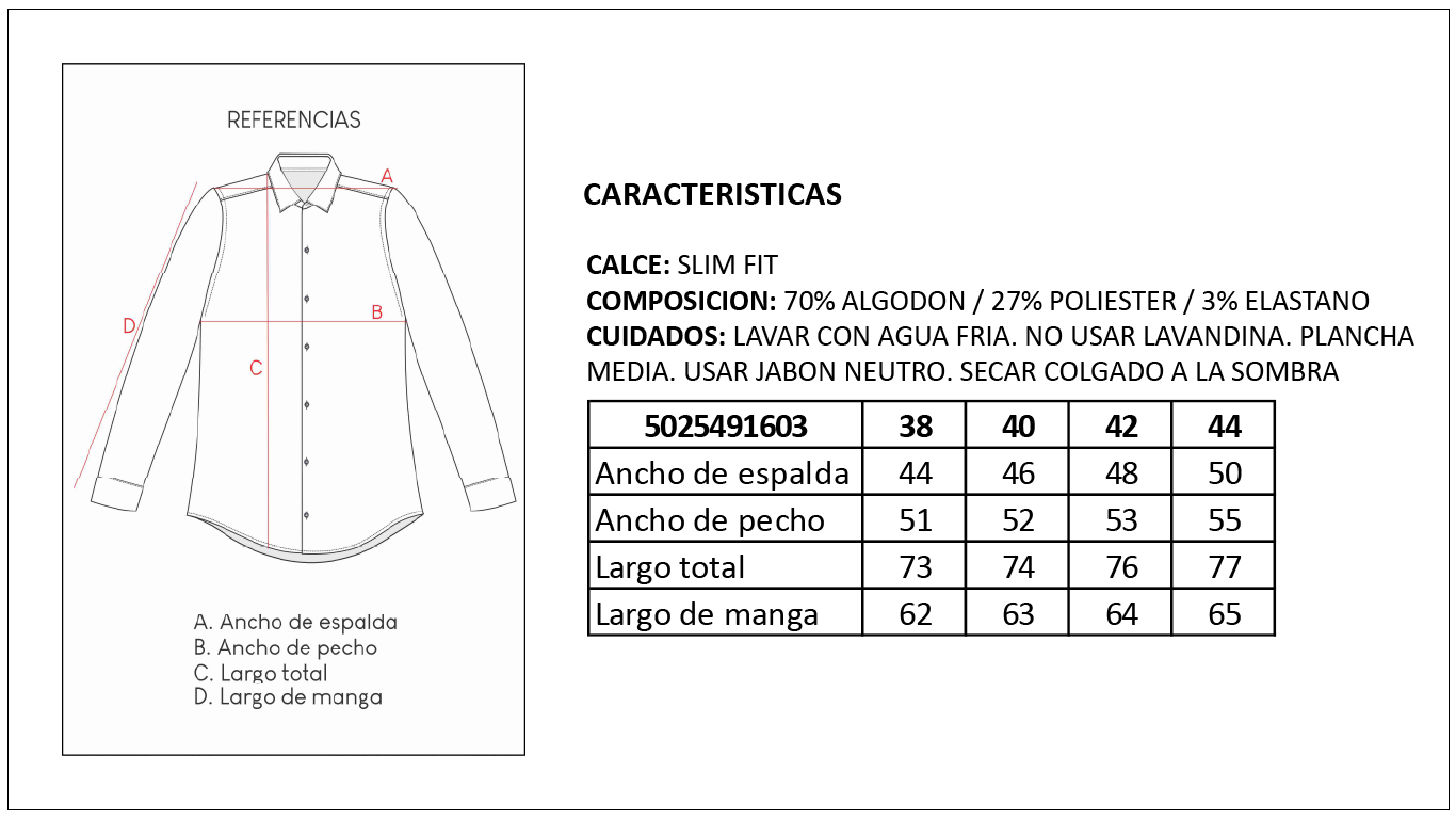 Tabla de Talles Camisa Elastizada Hombre Britches